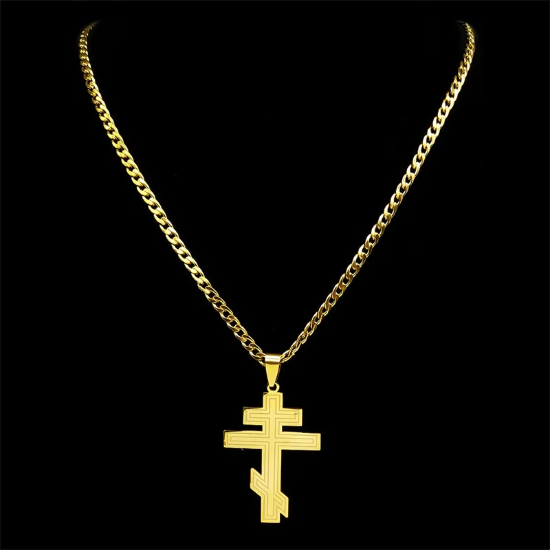 Russland Orthodoxes Kreuz Anhänger Halskette für Frauen Männer Edelstahl Gold Farbe Christian Kruzifix Kette Schmuck N8449S06 – Detail 4
