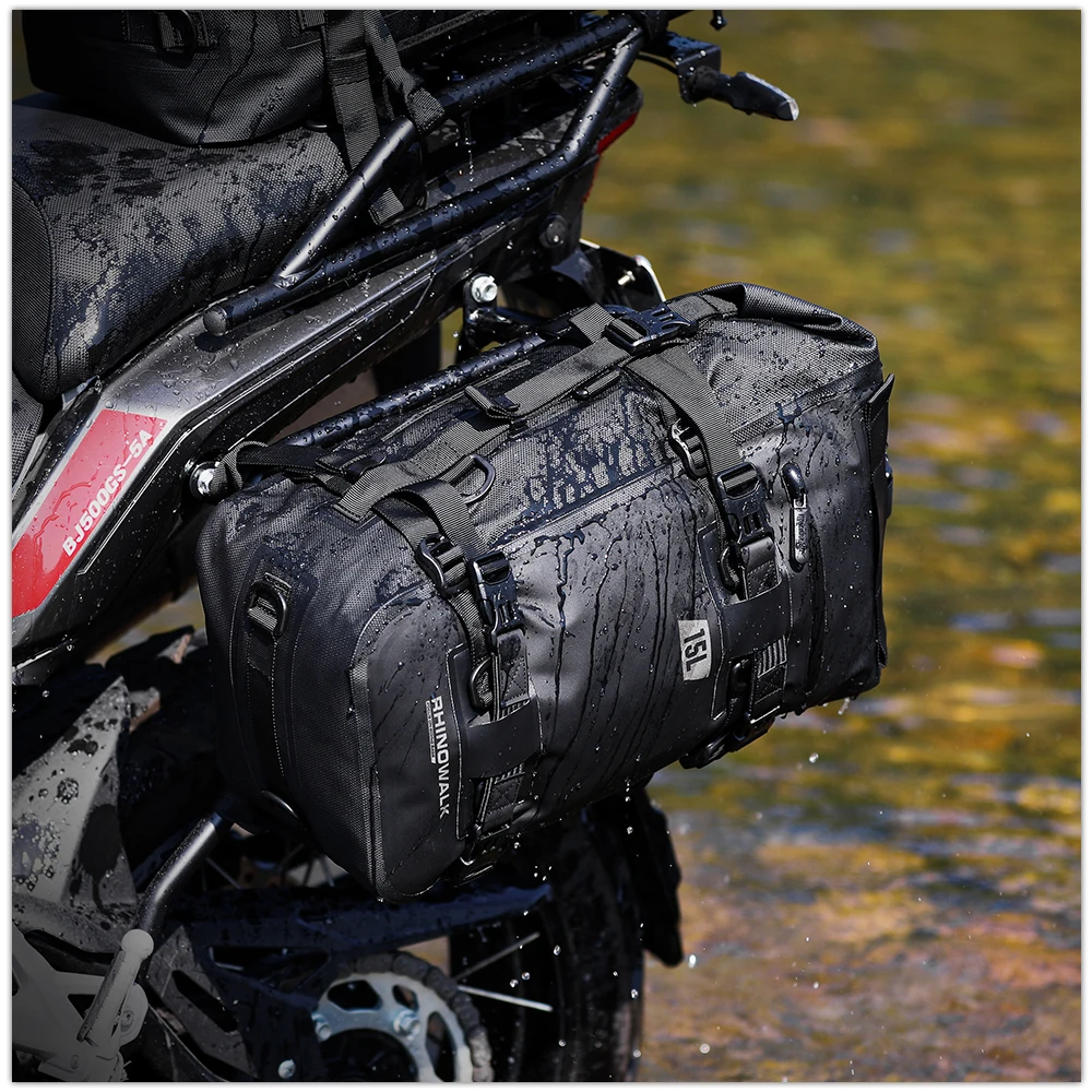 Rhinowalk Motorcycle Tail Bag 8L/15L/30L 100% Waterproof Motor Side Seat  Tank Bag Saddle Pannier Bag Motorbike Backpack Suitcase