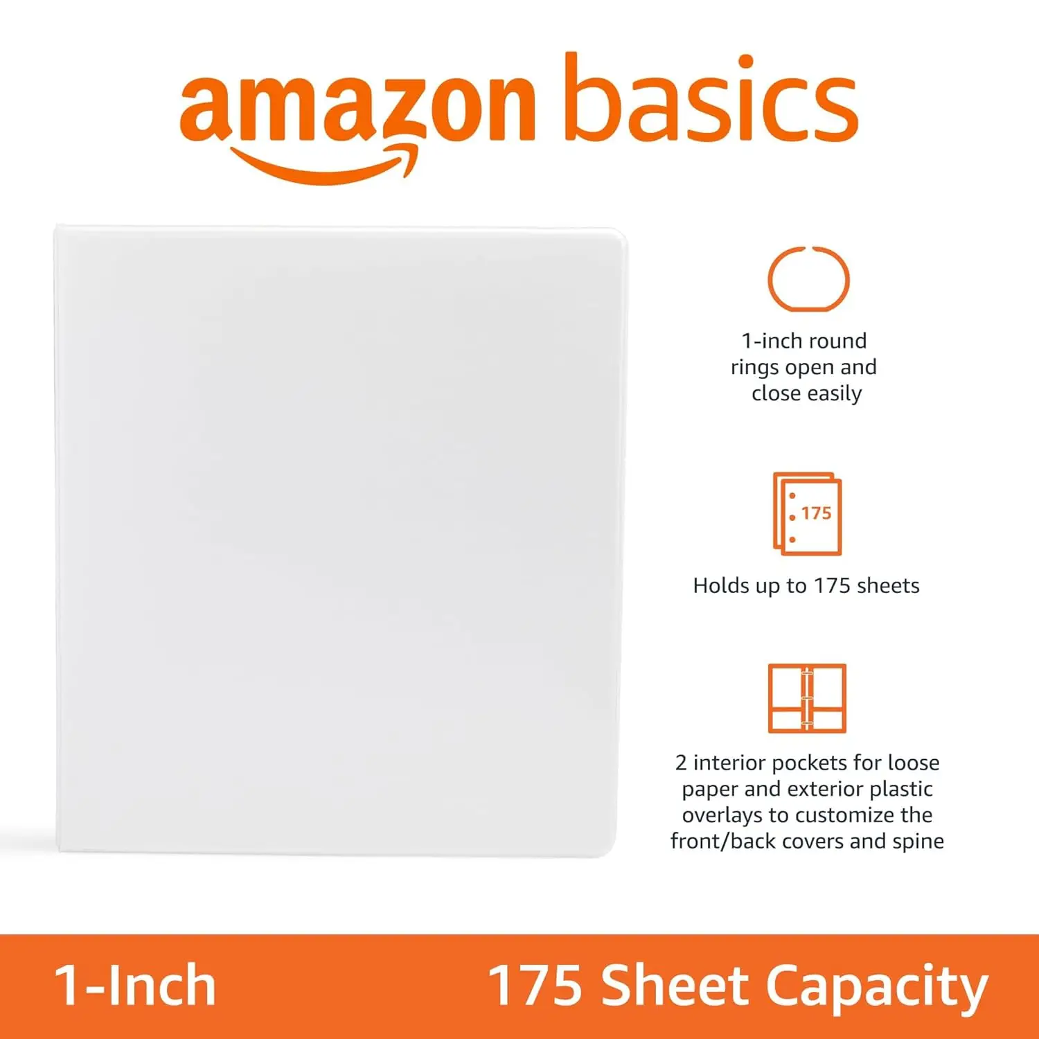 Amazon Basics 3-Ring Binder, 1-Inch - White 1 Pack