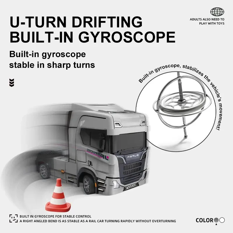 RC Car Head Mini 1/43 Remote Control Tractor Truck Semi-trailer Desktop Trailer Truck with Light and Sound Tractor Toys Boys