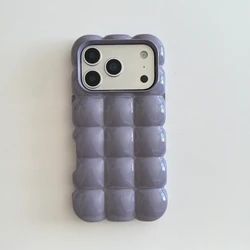 Creative Stereoscopic Bread Grid Pattern Glossy Matte Solid Color Phone Cover Case - iPhone 12 Pro Max (Taro Purple)