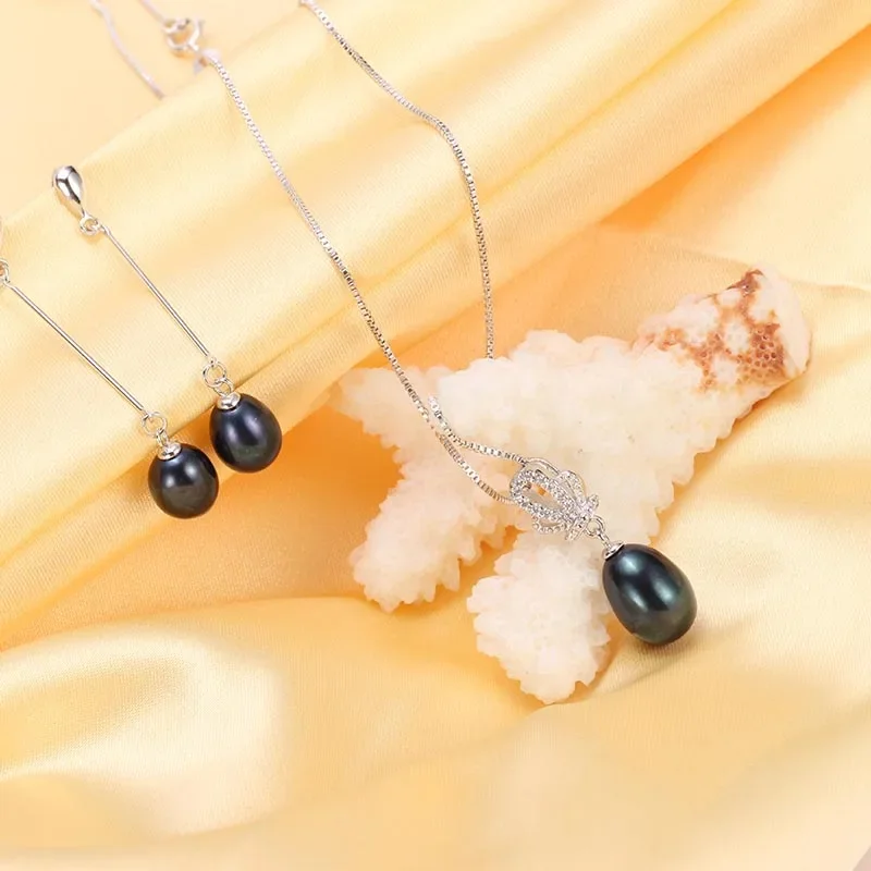 Jewelry Set Silver Jewelry Set Pearl Jewelry 925 Sterling Silver Natural Freshwater Pearl Bridal Set Dangle Earrings Pendant Necklace for Women