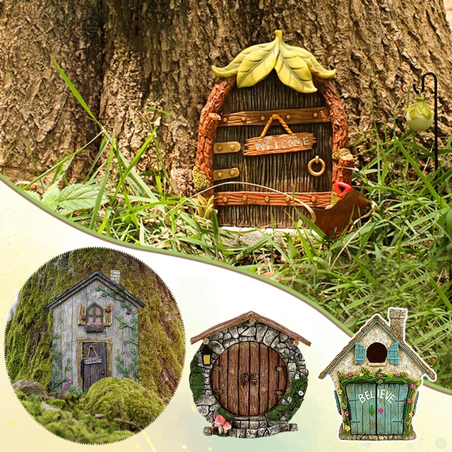 Miniatűr Mini Faajtó Tündér Gnome Ajtó Mikroszkópos Szobor Otthoni Udvar Művészeti Fa Szabadtéri Kert Dekoráció