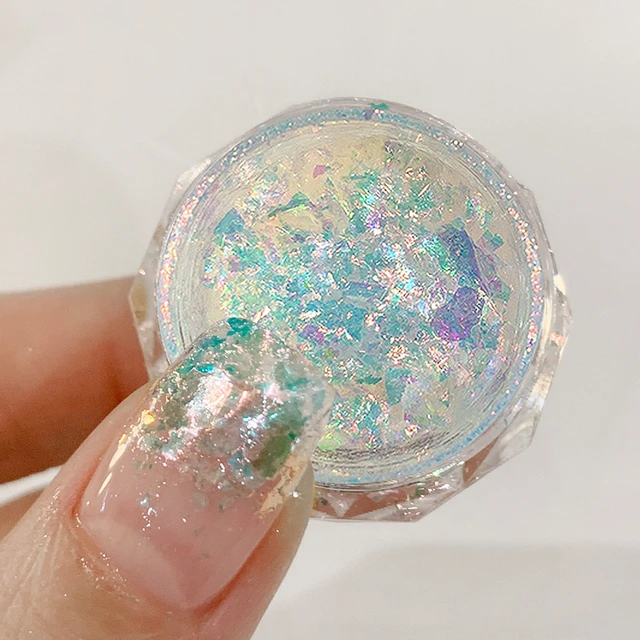 1 Pot Opal Crystal Iridescent Nail Powder Pigment Ice Edelweiss Glitter  Flakes Piece Aurora Color Mixed Nail Art Sequins Powder - AliExpress