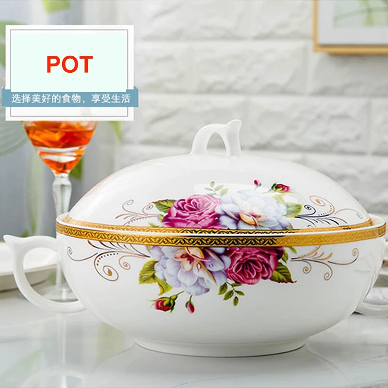 60 Heads Jingdezhen Bone China Dishes Set Pot Dinner Tableware Rice Bowl Soup Bowl Salad Noodles Plate Dish Dinnerware