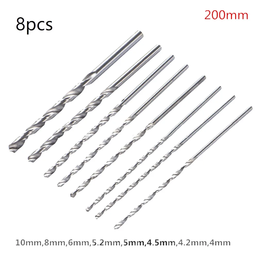 8Pcs HSS Drill Bits 200mm Straight Shank 4-10mm Bit Head For Wood Aluminum Plastic Electric Drilling Punching Machine Tool Parts