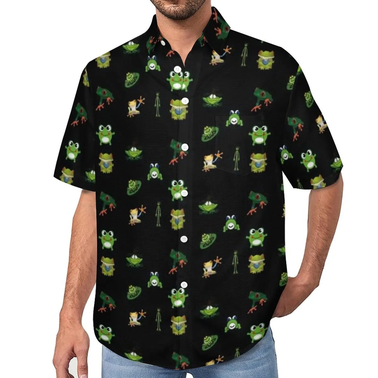 

Funny Frog Vacation Shirt Cute Cartoon Frogs Lovers Hawaiian Casual Shirts Men Novelty Blouses Short Sleeve Clothing Plus Size