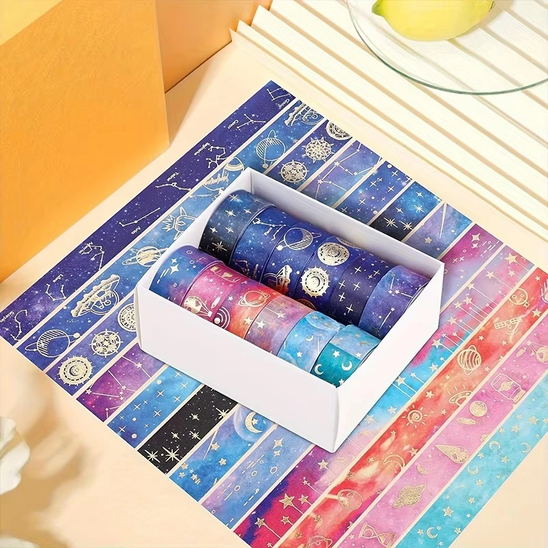 12/24/48 rolls Gold Foil Starry Sky Washi Tape Set- Premium Adhesive Stickers For Scrapbooking, Crafting & Holiday Party Decor 3