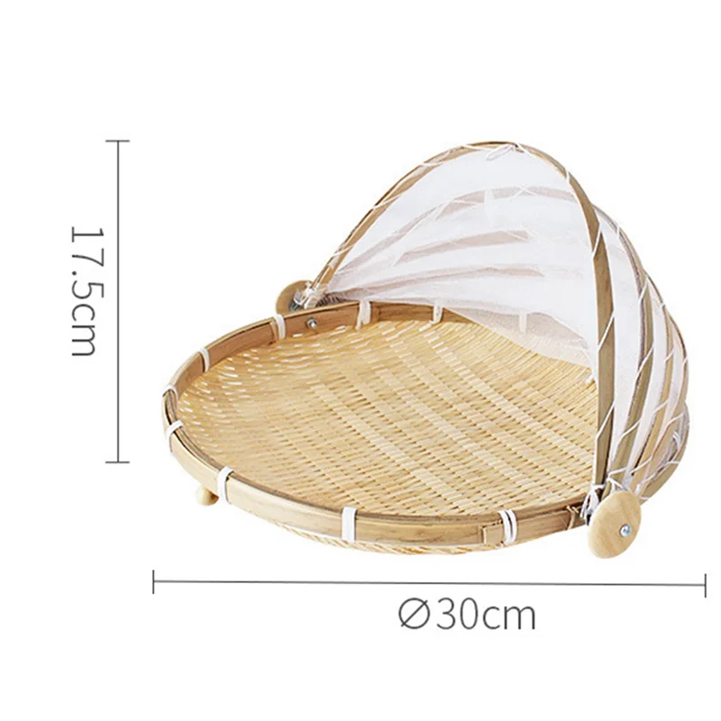 4X Hand-Woven Food Tent Basket Tray Fruit Vegetable Bread Storage Basket Simple Atmosphere Outdoor Picnic Mesh Net Cover 5