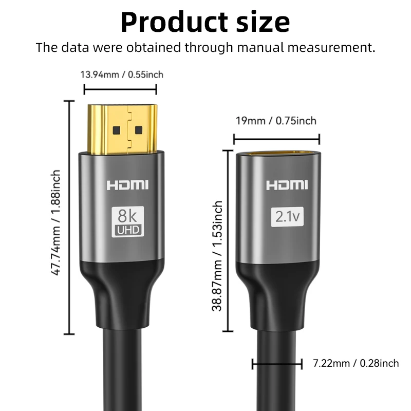 8K 60Hz 연장 케이블 4K@120Hz 고속 48Gbps 2.1 PS5/XBox 노트북 HDTV Projec.0.5M/1M/1.5M용 남성-여성 커넥터.