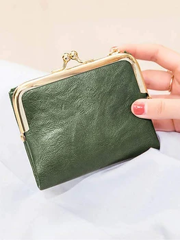 New Clip Women's Zero Wallet RetroMulti functional Double Fold Leather Wallet with MultiCard Slot Card Bag, Zipper and Kiss Lock 1