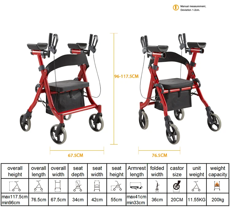 Elderly care foldable forearm rollator walker