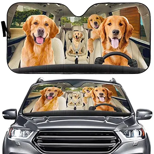 

Auto Sun Shade Golden Retriever Driver Car Front Window Windshield,Dog Family Sun Shield Visor,Labrador Protector Blocker Cover