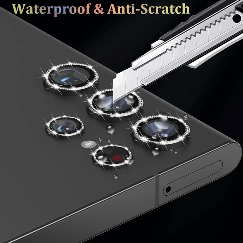 Bling Diamond Glass Camera Lens Protector with Ring Cap Locator
