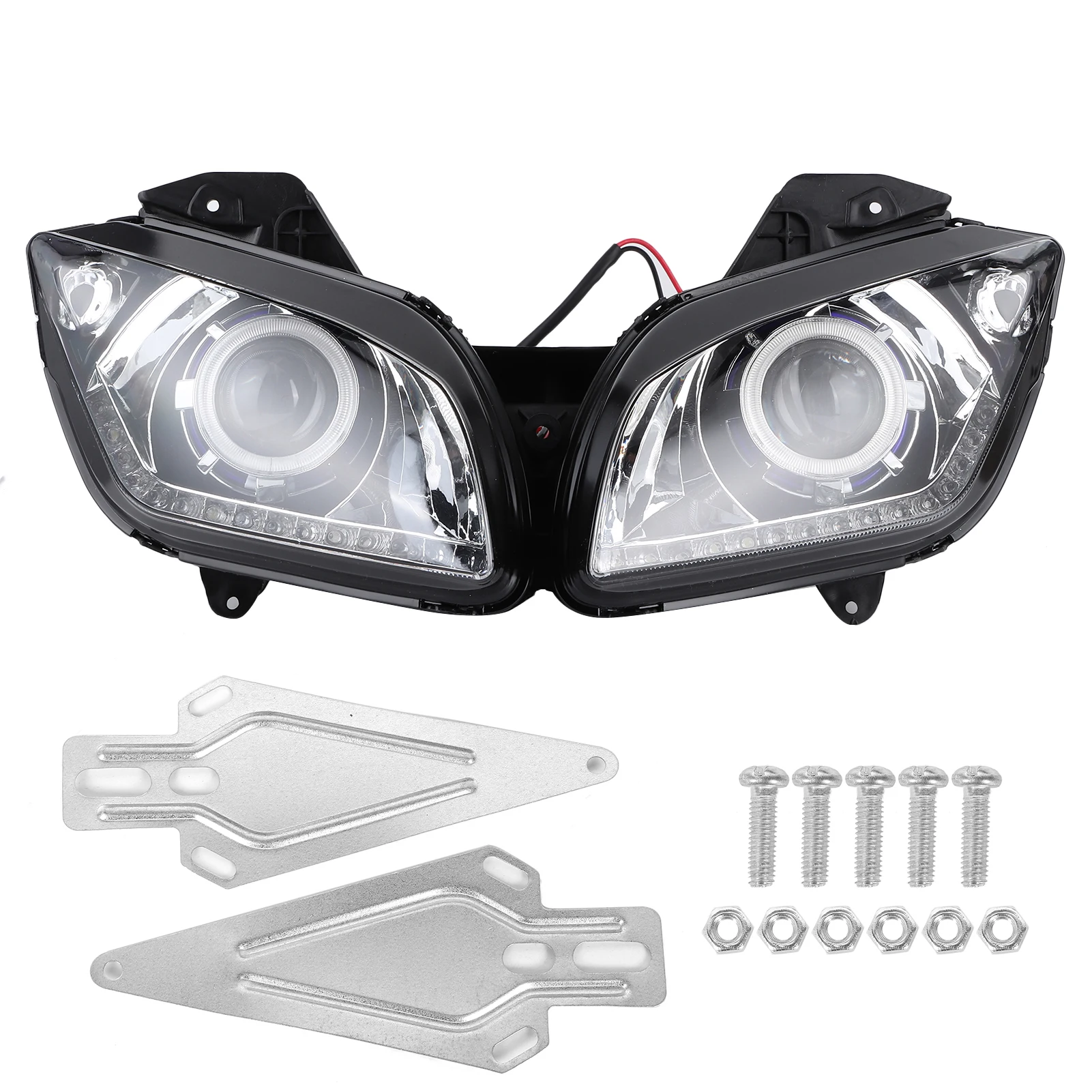 

LED Motorcycle Headlight Assembly Bright White High Low Beam Angel Eyes Lamp Fits For Yamaha R15 2012‑2016