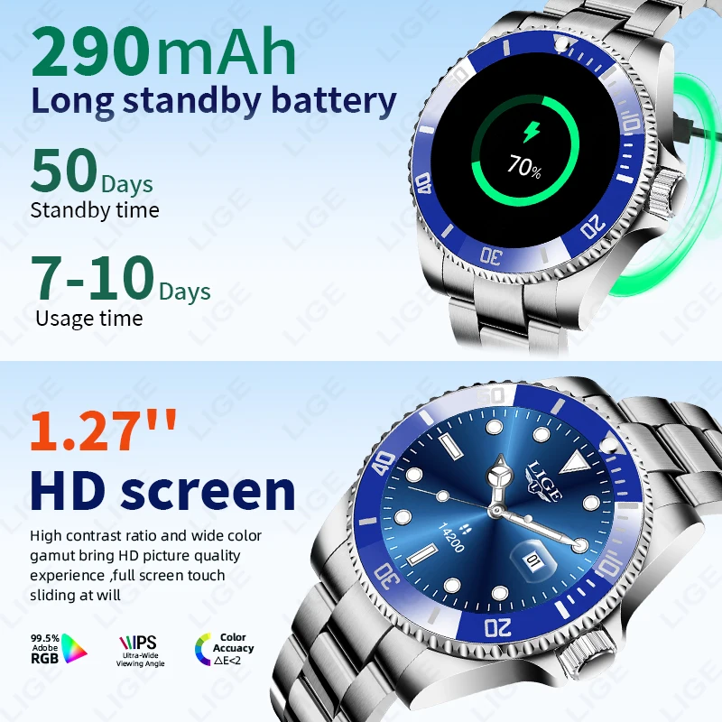 LIGE New Voice Calling Smartwatch Men Wristwatches Voice Assistant Message Reminder Smart Watch Electronic Clock For Android IOS