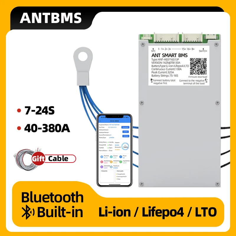 

ANT Smart BMS 7S 8S 10S 12S 13S 14S 16S 17S 20S 24S Li-Ion LiFePo4 LTO 80A 180A 325A 600A 950A Bluetooth Built-in Balance Board