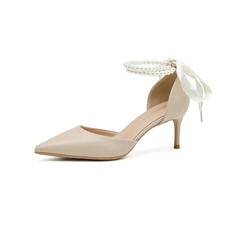 

Summer Women Pumps Luxury PU 6CM Thin High Heels Pointed Toe Buckle Strap Shallow Solid Shoes Woman Autumn Party