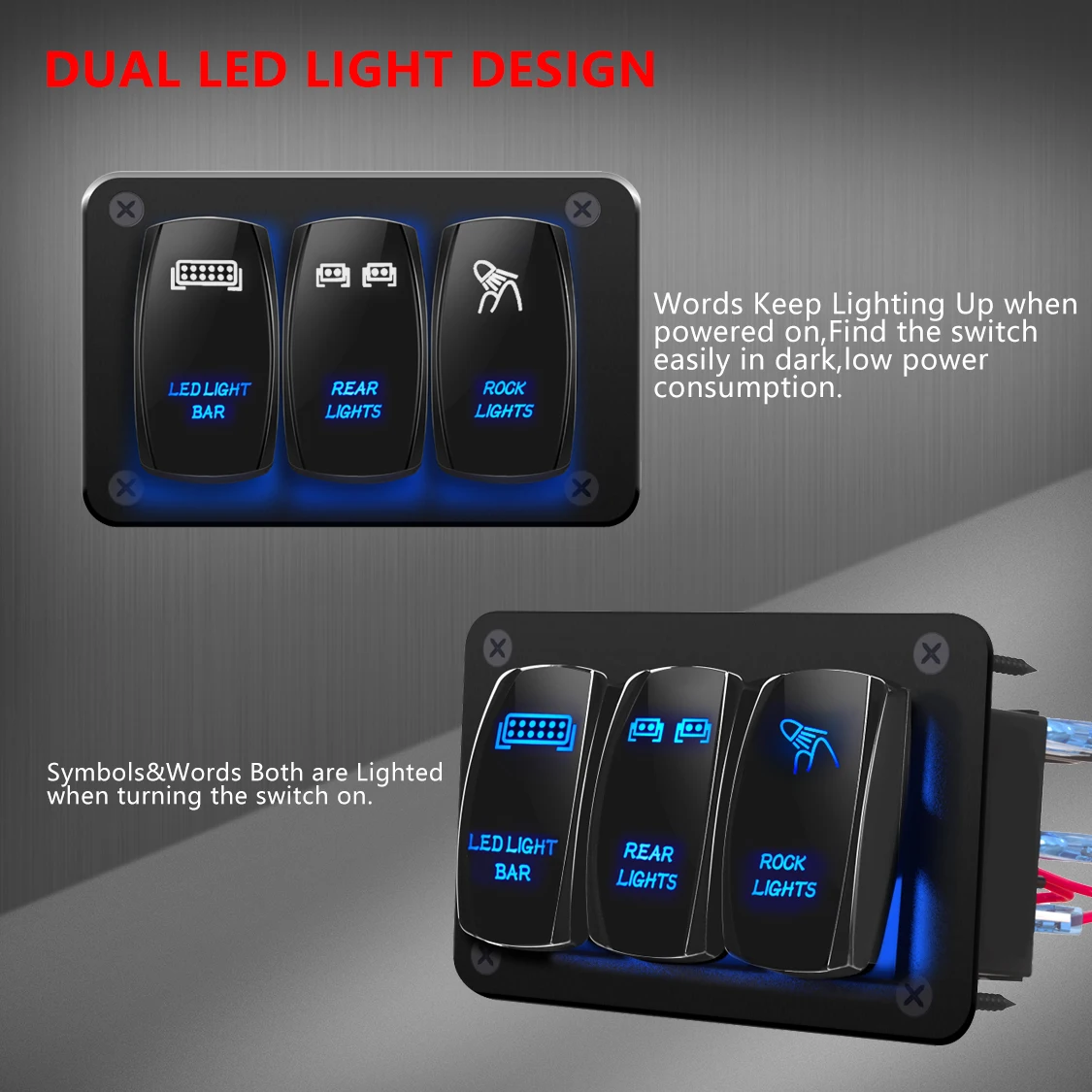2 Lights Rocker Switch 12V Switch Marine Switches Dual Button LED Light Bar  and Driving Light Symbol on-off for Car - China 2 Lights Rocker Switch, 12V  Switch