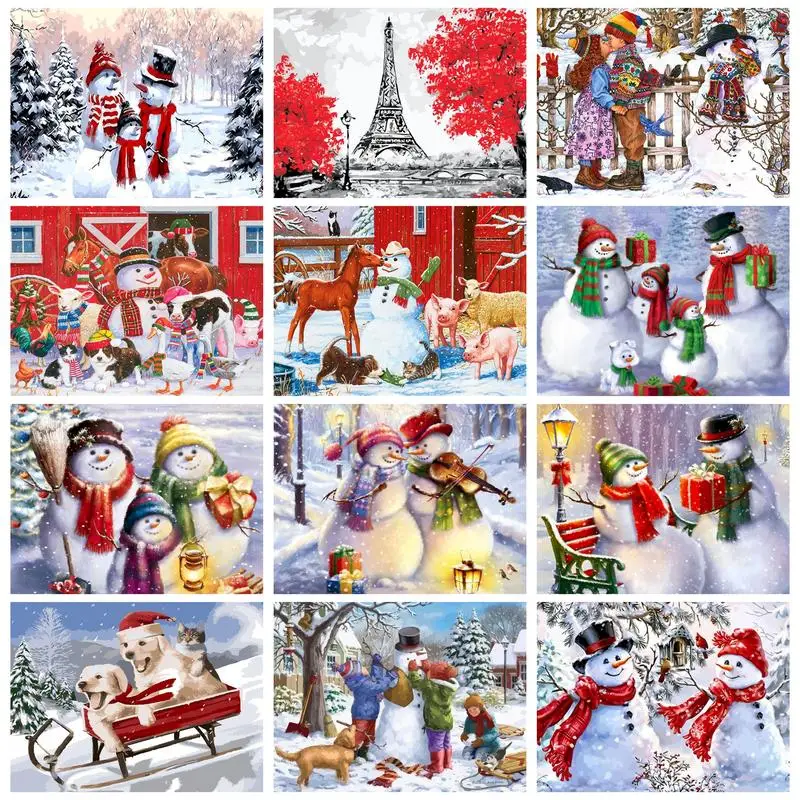 RUOPOTY Snowman Painting By Numbers For Adults Kits Wall Art Picture Acrylic Paint On Numbers For Home Decoration Christmas Gift
