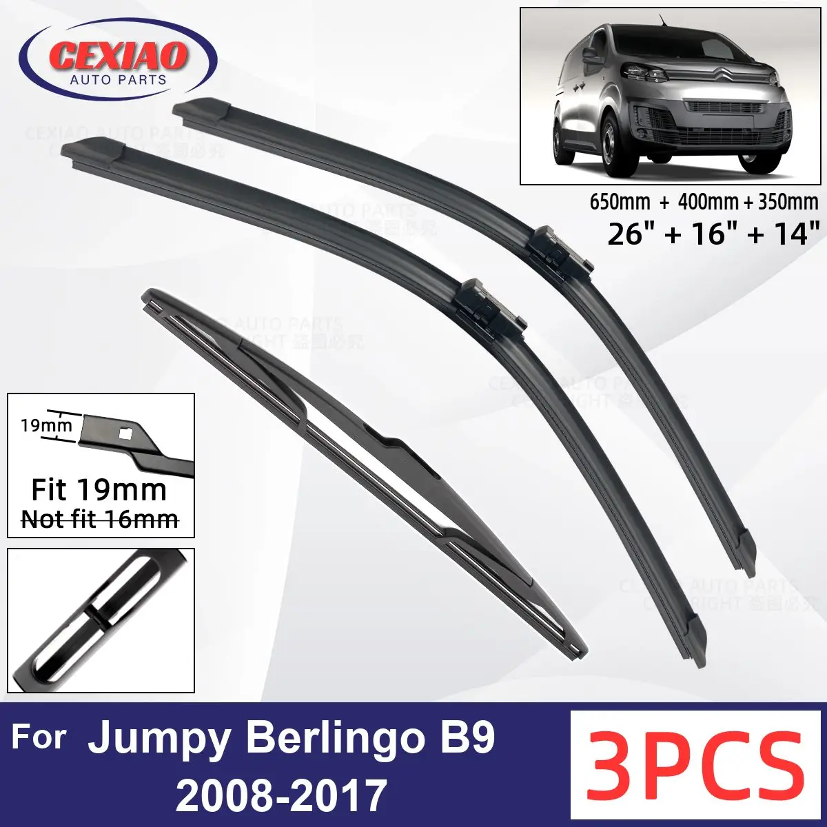 

Щетки стеклоочистителя передние и задние для Citroen Jumpy Berlingo B9 2008-2017, мягкие резиновые стеклоочистители для автомобильного лобового стекла, 26 "16" 14 "2016
