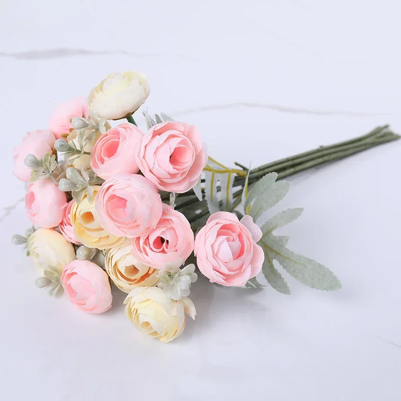 Mazzo Di Fiori Finti Gelsomino In Seta – 11 Teste, 2 Colori, Stelo Flessibile, Per Centrotavola Matrimonio, Decorazione Arco, Cappelli, Rosa - 5