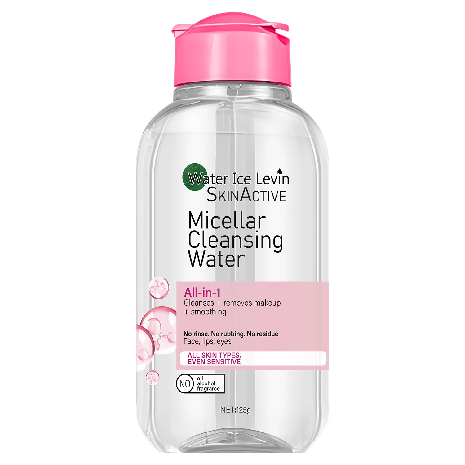 Water Ice Levin Micellar Water: All-In-1 Cleanser & Makeup Remover, No Rinse, for Sensitive Skin, Fragrance-Free, 125g