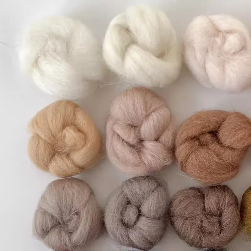 Needle Felting Wool Brown Anima Wool Roving Yarn Fiber Roving Wool Top Pure Chunky Yarn Spinning for Needle Felting Wet DIY Hand