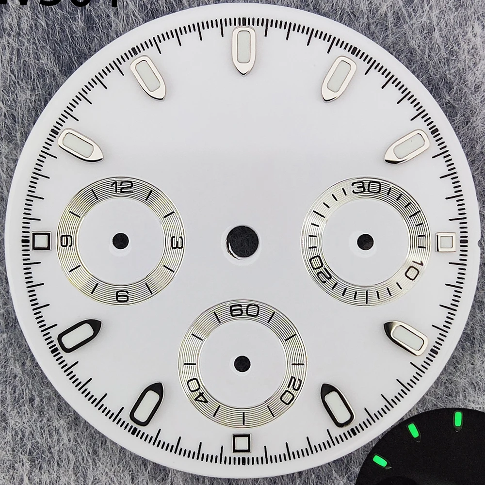 29.5mm Green Luminous Chronograph Dial with 6 Hands for Quartz Movement Watches