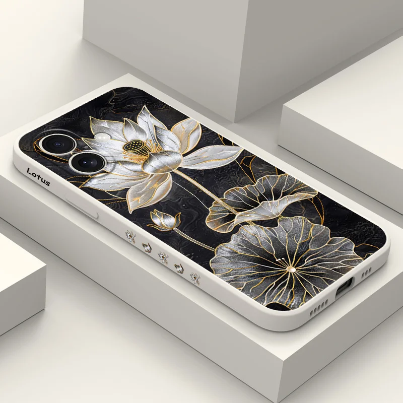 Elegant Black Lotus Silicone Phone Case Cover