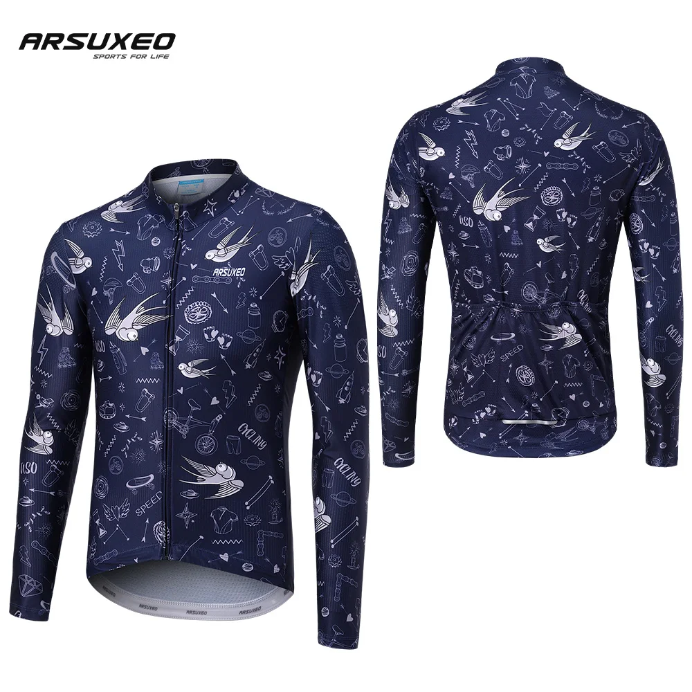Men's Cycling Jersey Long Sleeve Bicycle Slim Fit MTB Cycling Shirt Mountain Bike Zipper Pocket Reflective Bicycle Shirt