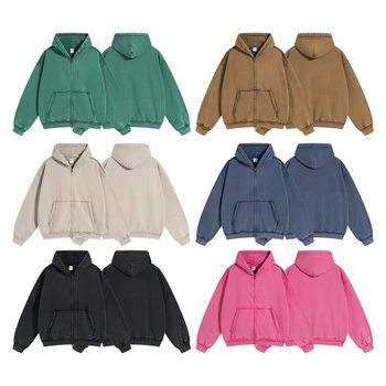 Autunno e inverno Y2k Cerniera con cappuccio in cotone Streetwear Felpe con cappuccio effetto consumato Retro Casual Street Style Abbigliamento Novità da uomo con cappuccio 1