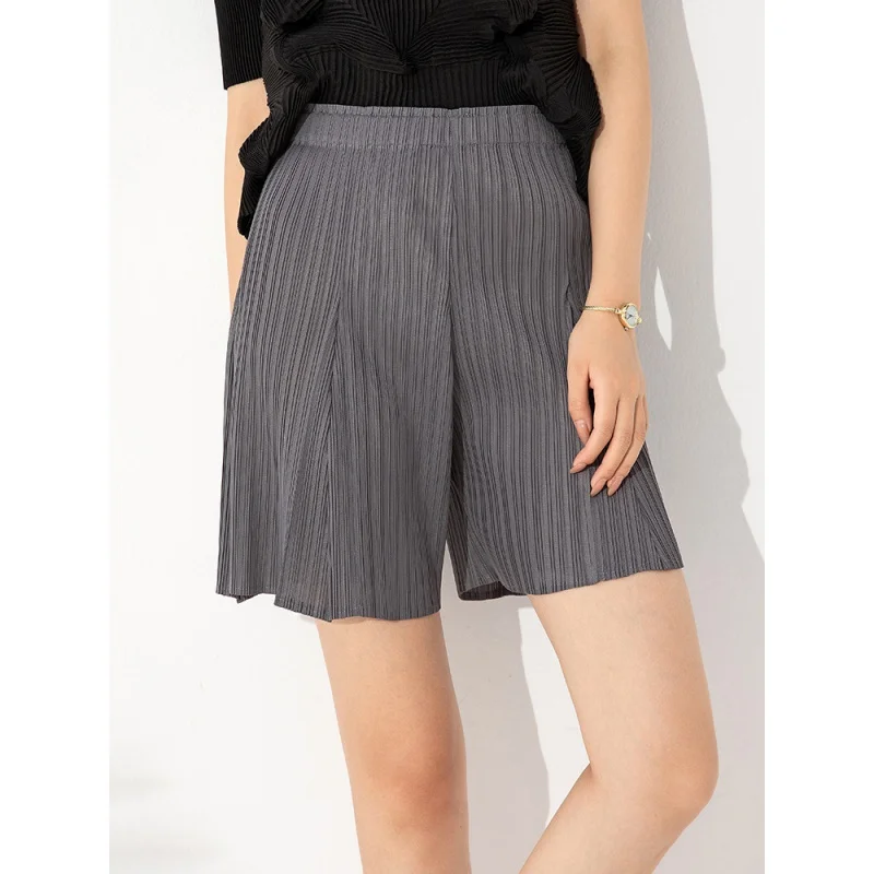 

MIYAKE Pleated high waisted shorts for women summer slim new and slim casual straight leg wide leg A-line hot pants [20230348]