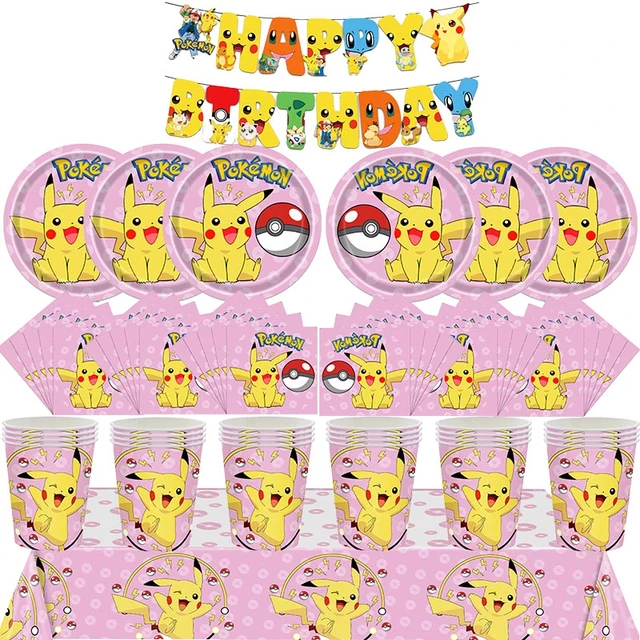 Pokémon Decoração de Aniversário para Meninas, Louça Rosa Pikachu, Pratos  De Papel, Copos, Guardanapos, Balões, Pano De Fundo, Baby Shower, Fontes De  Festa - AliExpress