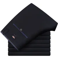 Men's Elastic Straight Pants Business Casual Long Suit Pants Male Formal Trousers Solid Colors Black BLue 2