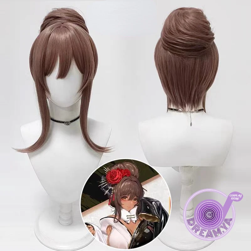 

Noir Cosplay Wig Nikke Goddess of Victory Brown Bun Heat Resistant Synthetic Hair Halloween Party Role Play Carnival + Wig Cap