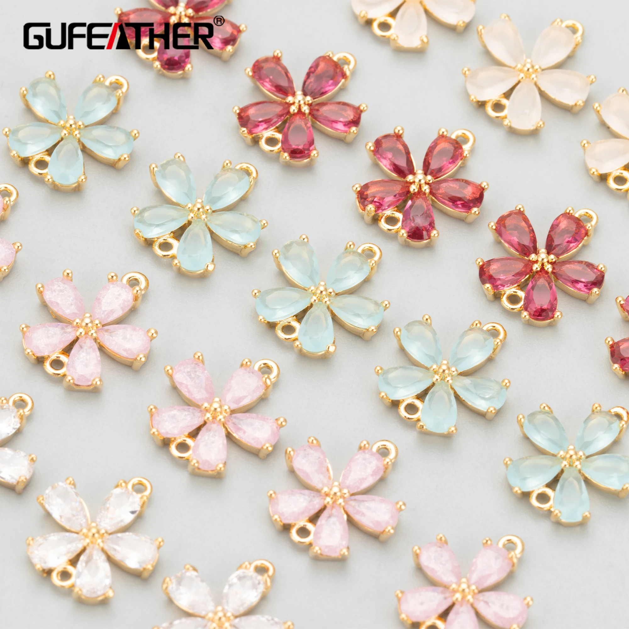 

GUFEATHER M524,jewelry accessories,18k gold plated,copper,zircons,pass REACH,nickel free,flower shape,charm,diy earring,6pcs/lot