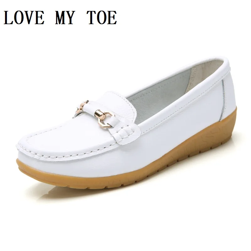 New Big Sizes Genuine leather Soft Casual Metal Shoes For Women Flat Platform Chaussure Femme Ladies Trainers Zapatos Mujer