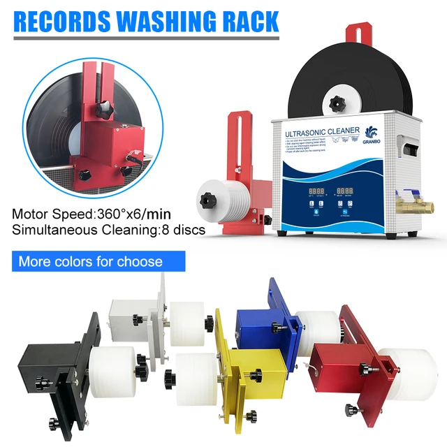 Vinyl Records Cleaning Machine 6.5L Ultrasonic Cleaner 180W Power Ultrasound Cleaner with Records Frame Bracket Rotation Motor K 6