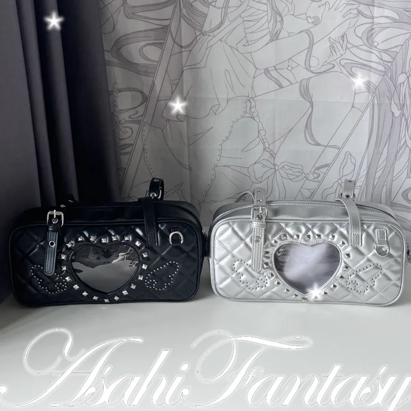 Borsa a tracolla Lolita in pelle PU trasparente rosa stile giapponese Itabag con rivetti, borse Harajuku Pain Bags Sweet_voghion.com
