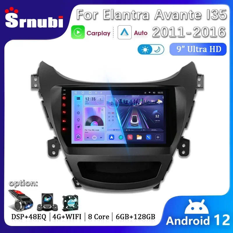 Autoradio Android 12 Per Hyundai Elantra Avante I35 2011 - 2013 2014 2015 2016 Lettore Multimediale Gps Navigaion 2 Din Stereo Dvd
