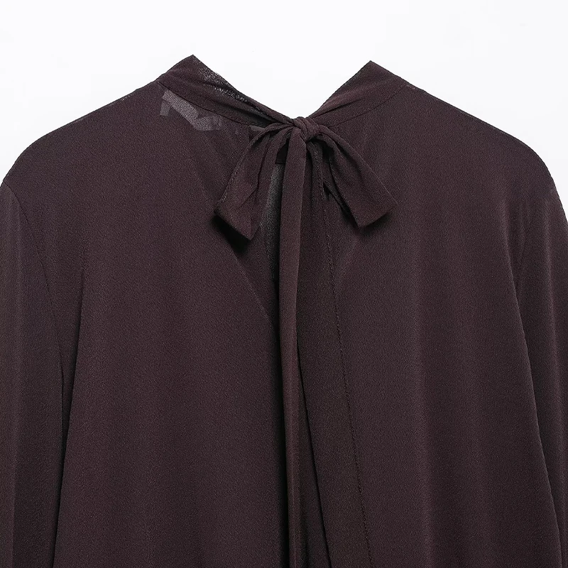 Willshela بلوزة نسائية عصرية بنية اللون بفيونكة خل...