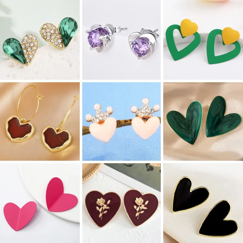 Herz-Ohrringe für Damen, bunte Emaille-Kristall-Liebesherz-Ohrringe, süße koreanische Mode, weibliche Hängeohrringe, Aretes De Mujer