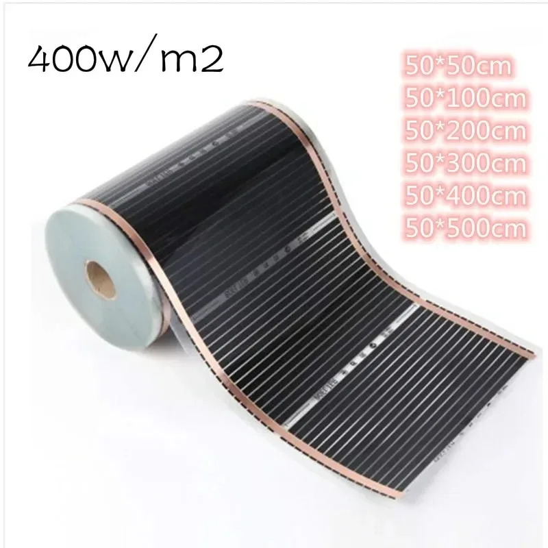 50cm 너비 모든 크기 400w/m2 적외선 탄소 AC220V 바닥 난방 필름 낮은 전기 따뜻한 매트