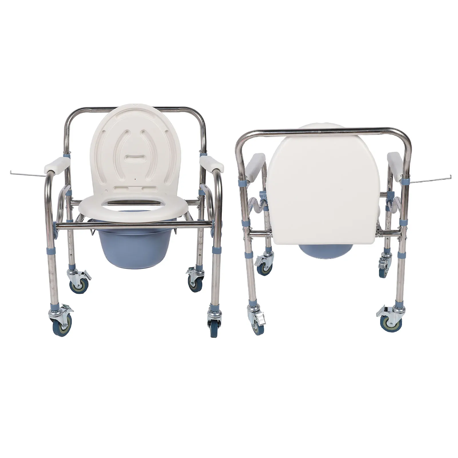 Mobile Potty Chair with Wheels Multifunctional Water Proof Non Slip Armrest Shower Wheelchair 5 Adjustable Heights for Bedside 2