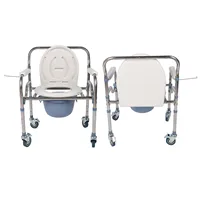 Mobile Potty Chair with Wheels Multifunctional Water Proof Non Slip Armrest Shower Wheelchair 5 Adjustable Heights for Bedside 2