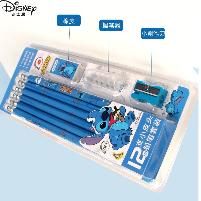 12pcs Disney Lilo & Stitch Pencils With Rubber Anime Stitch Children Hb  Wooden Smooth Writing Pencils School Supplies Stationery