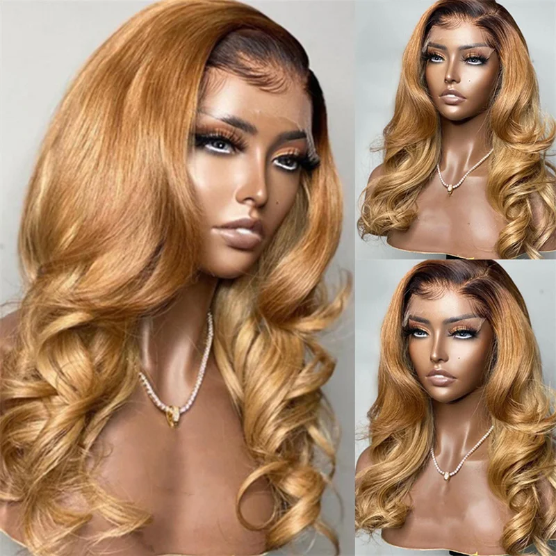 

Long 26 inch Ombre Brown Body Wave European Virgin HumanHair Jewish Wig 13x6Lace Front Kosher Sheitel Wig For Women BabyHair