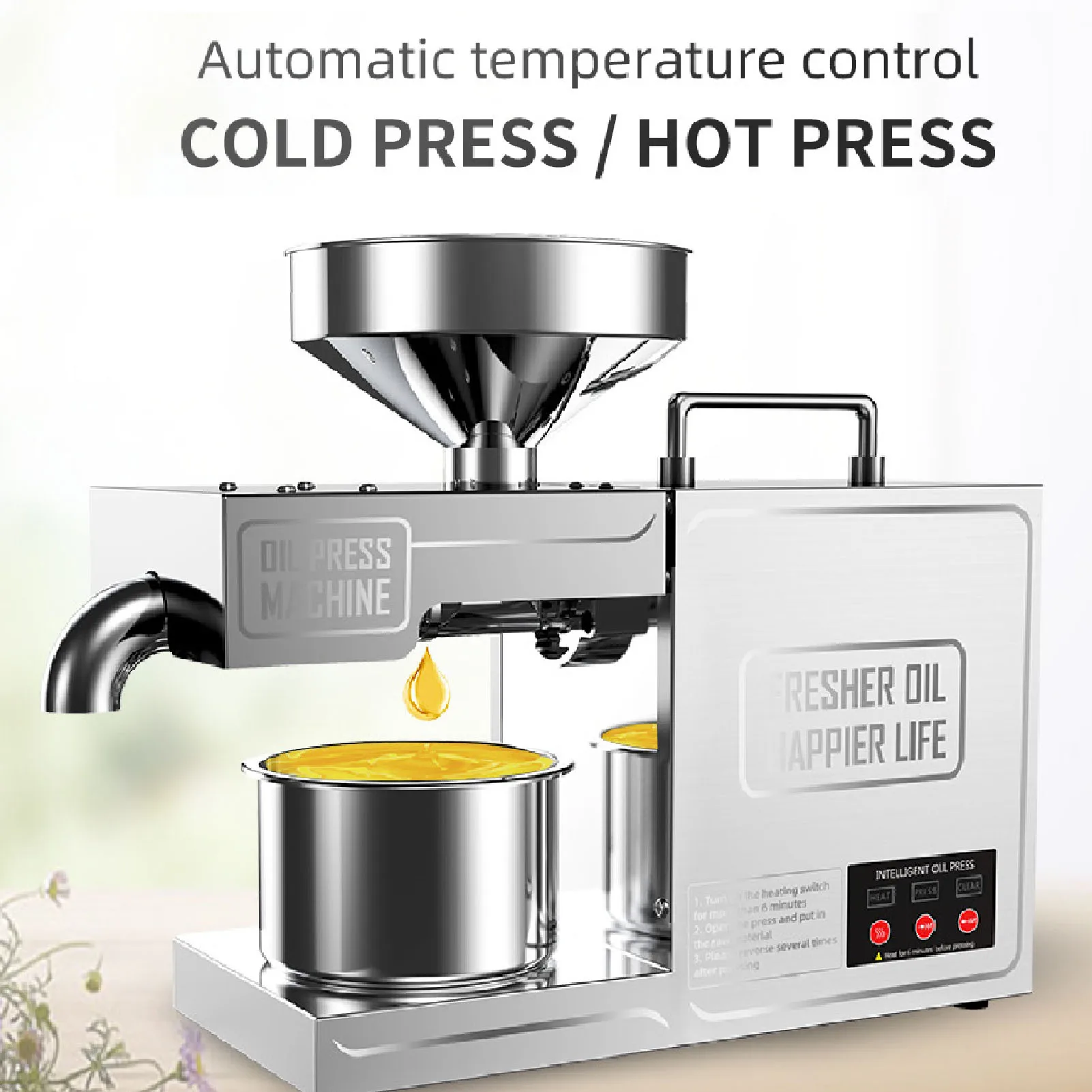 Oil Press Machine Household Oil Press Machine Intelligent Automatic Electric Stainless Steel Cold Hot Oil Press Extractor 110V/220V