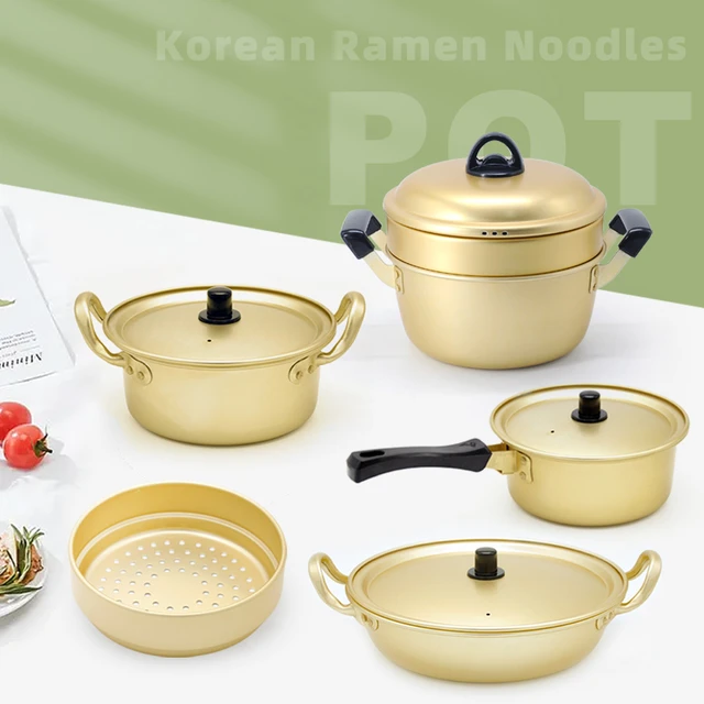 Golden Noodle Pot Korean Ramen Noodles Pot Aluminum Soup Pot With Lid  Noodles Milk Egg Soup Kitchen Tools Cooking Pot Fast - AliExpress